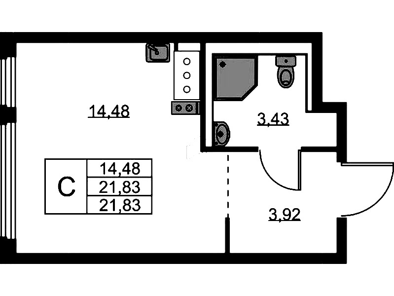Квартира студия 21.83 м², 10/11 эт., ЖК «Новое Колпино»